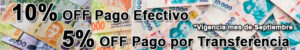 Promociones y descuentos por pago en efectivo y transferencia bancaria
